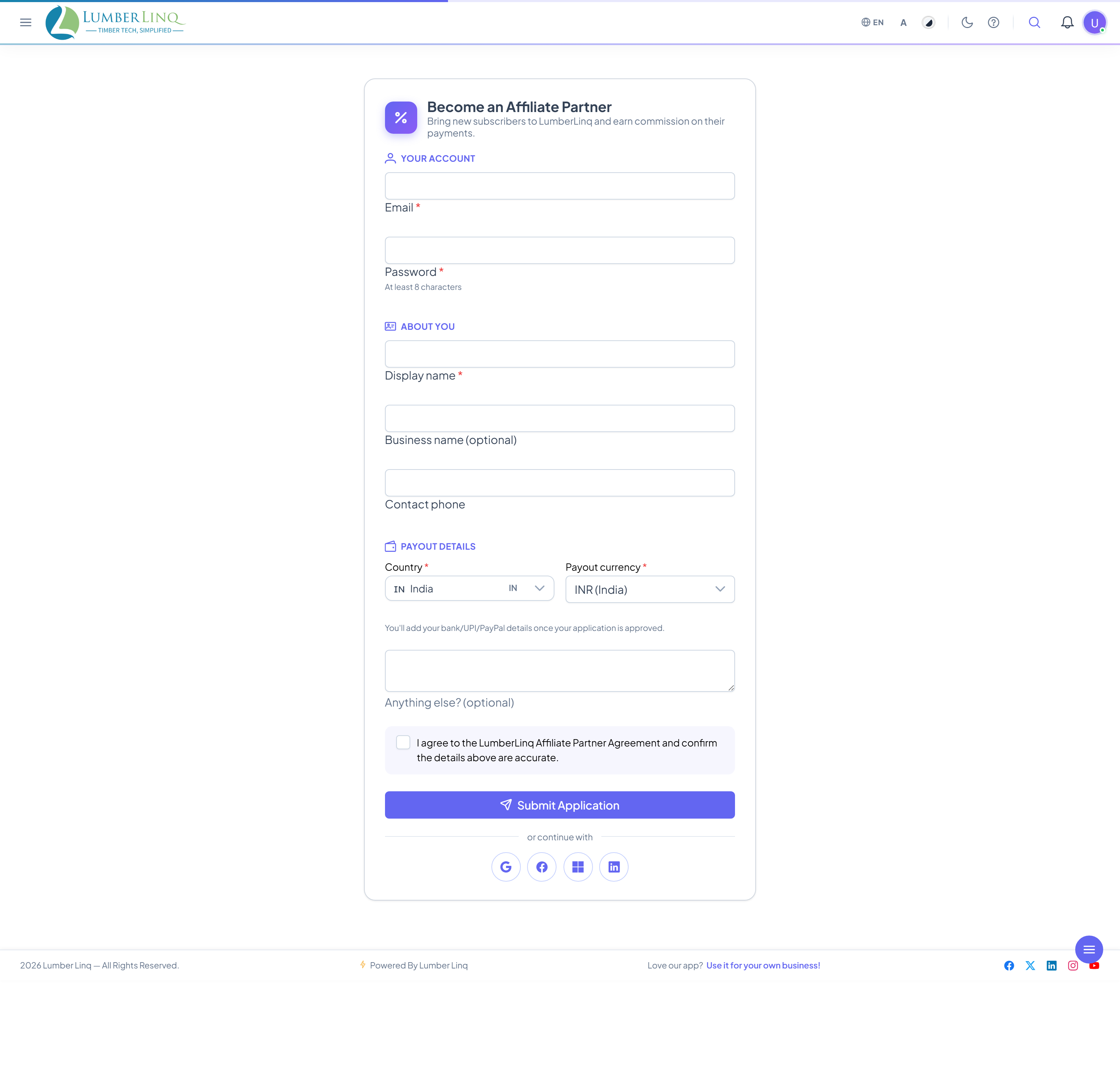 Become an Affiliate Partner — apply form