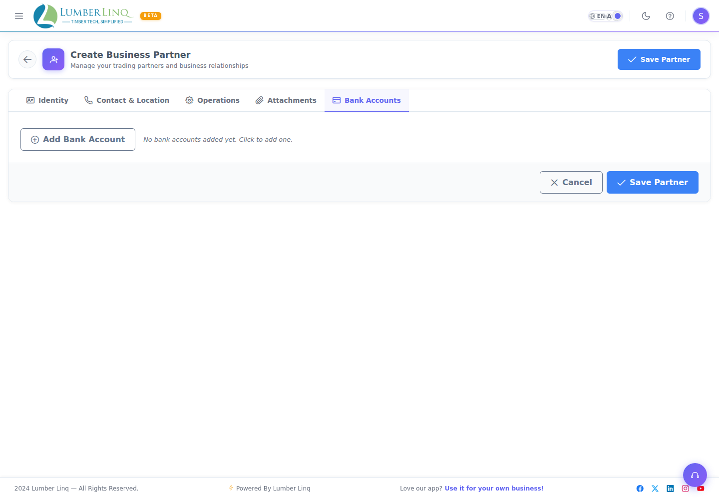 Create Bank Accounts tab