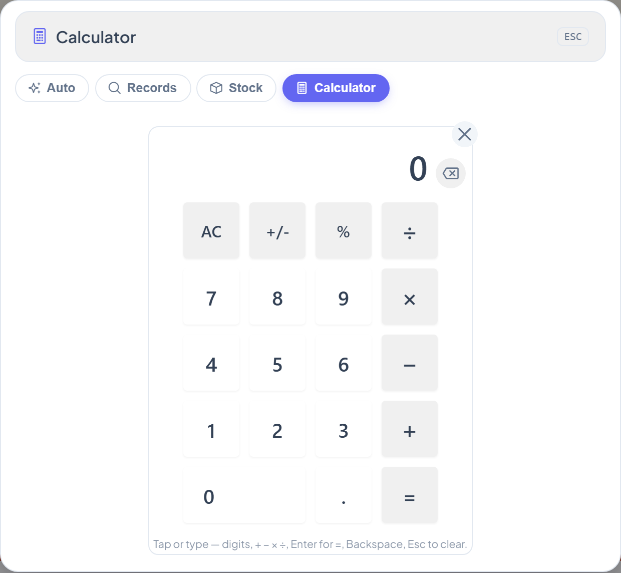Unified Search — Calculator mode