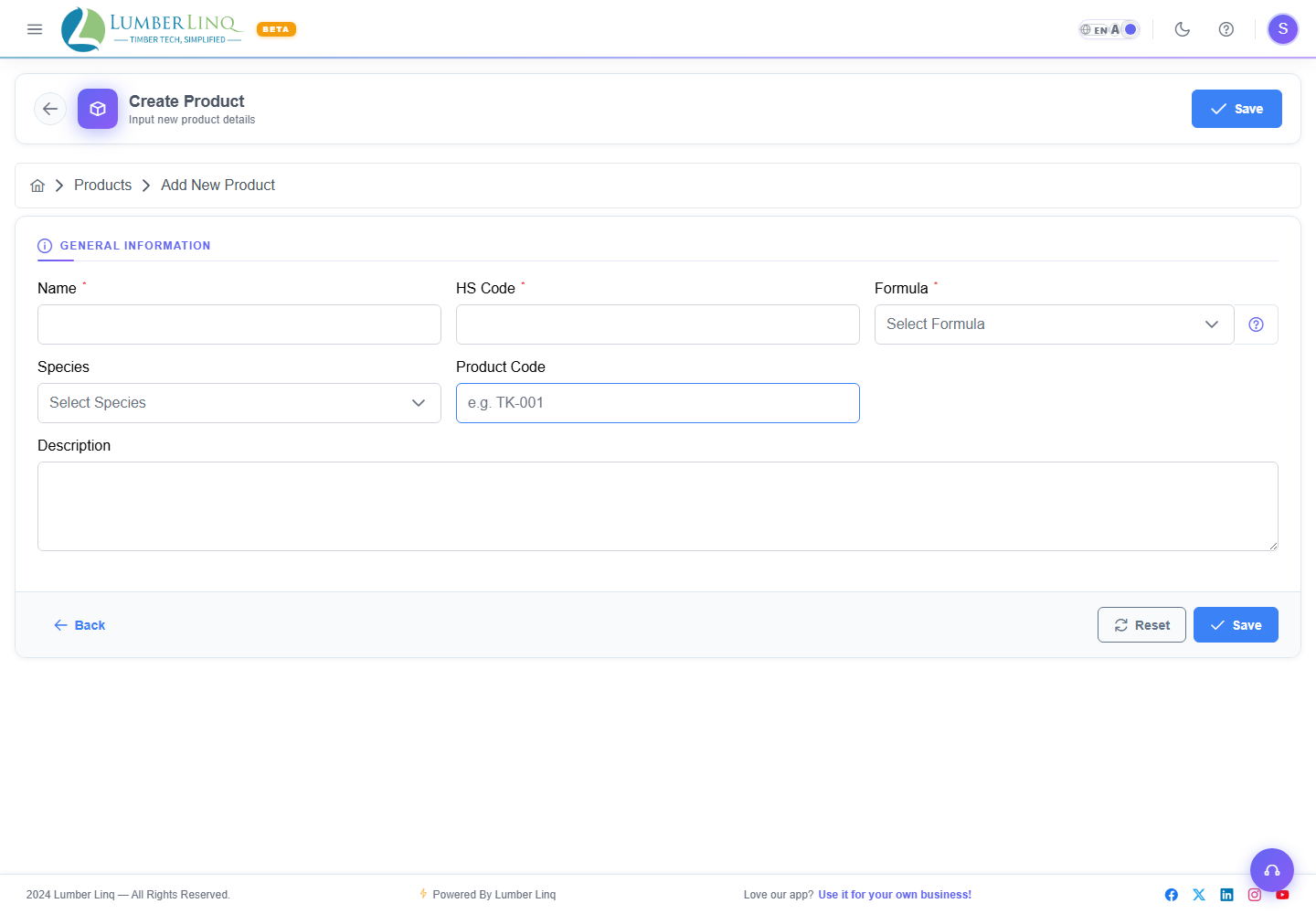 Create product form
