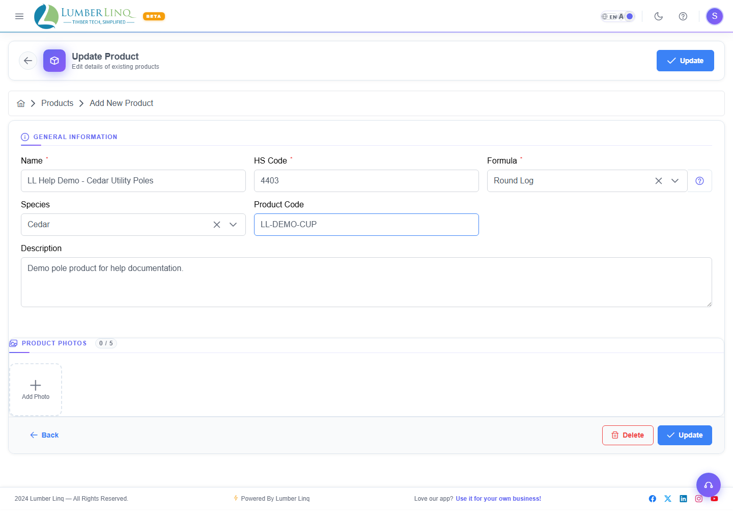 Edit product form