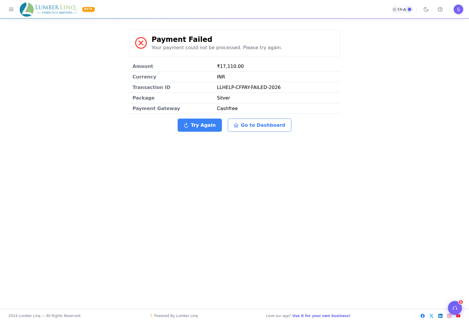 Payment failure — details
