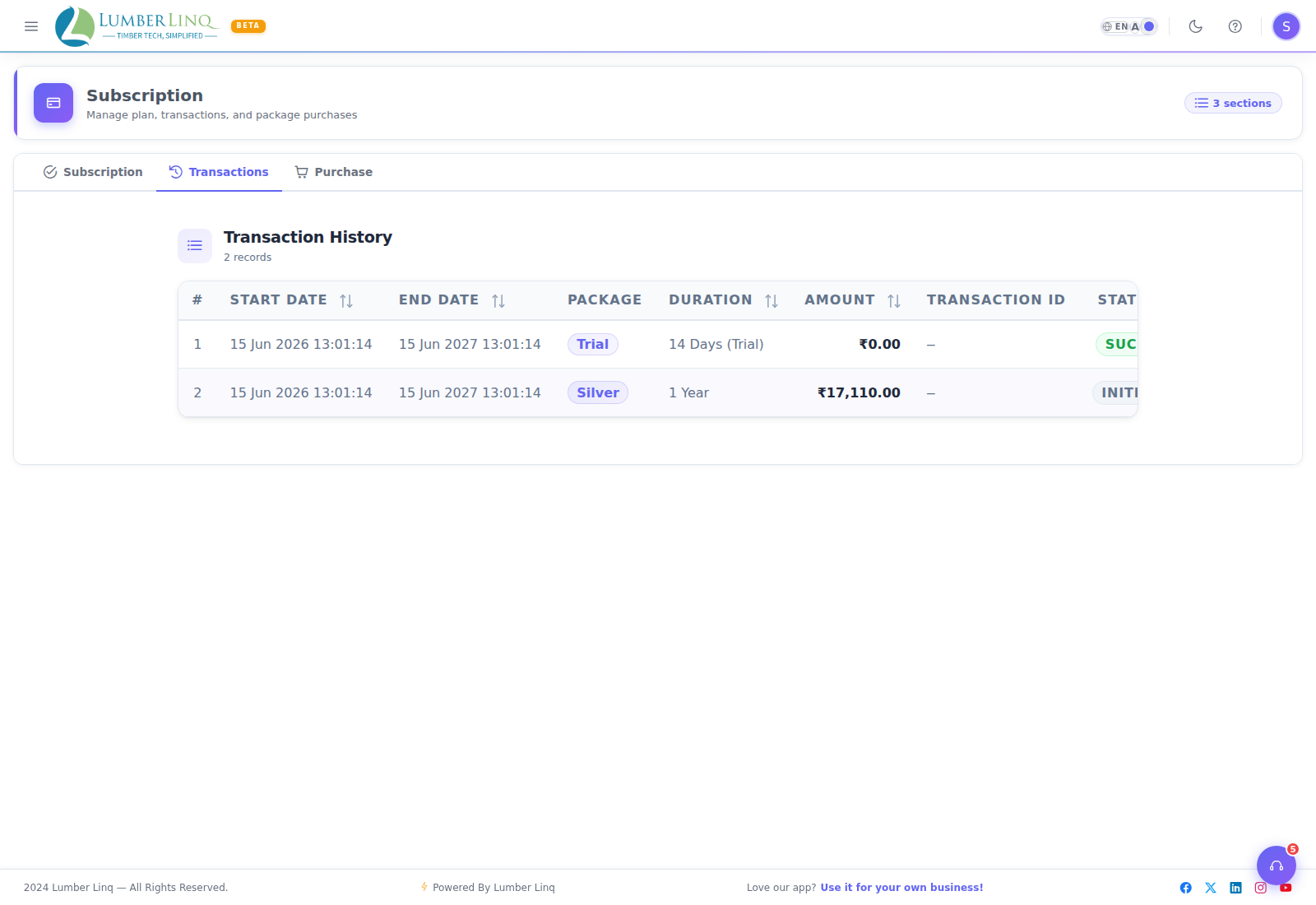 Transaction history