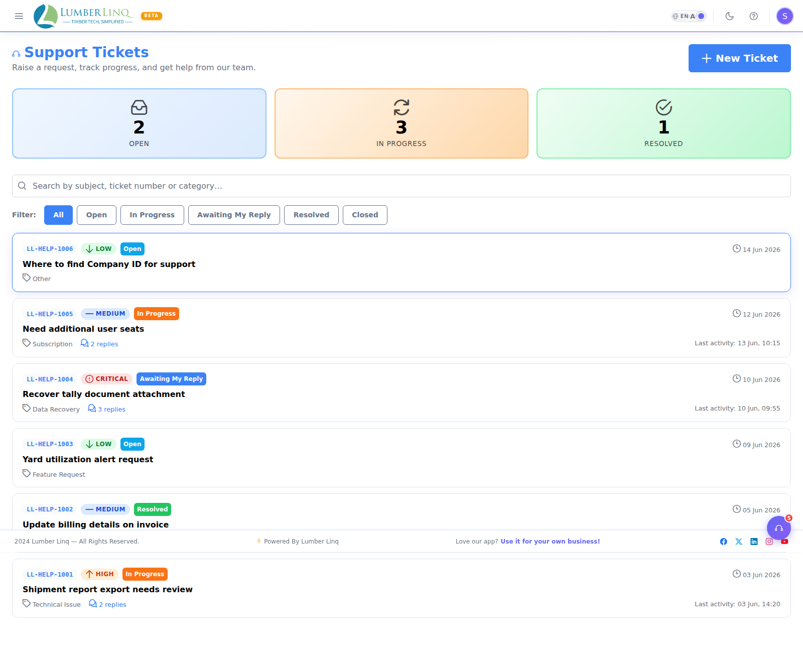 Ticket list