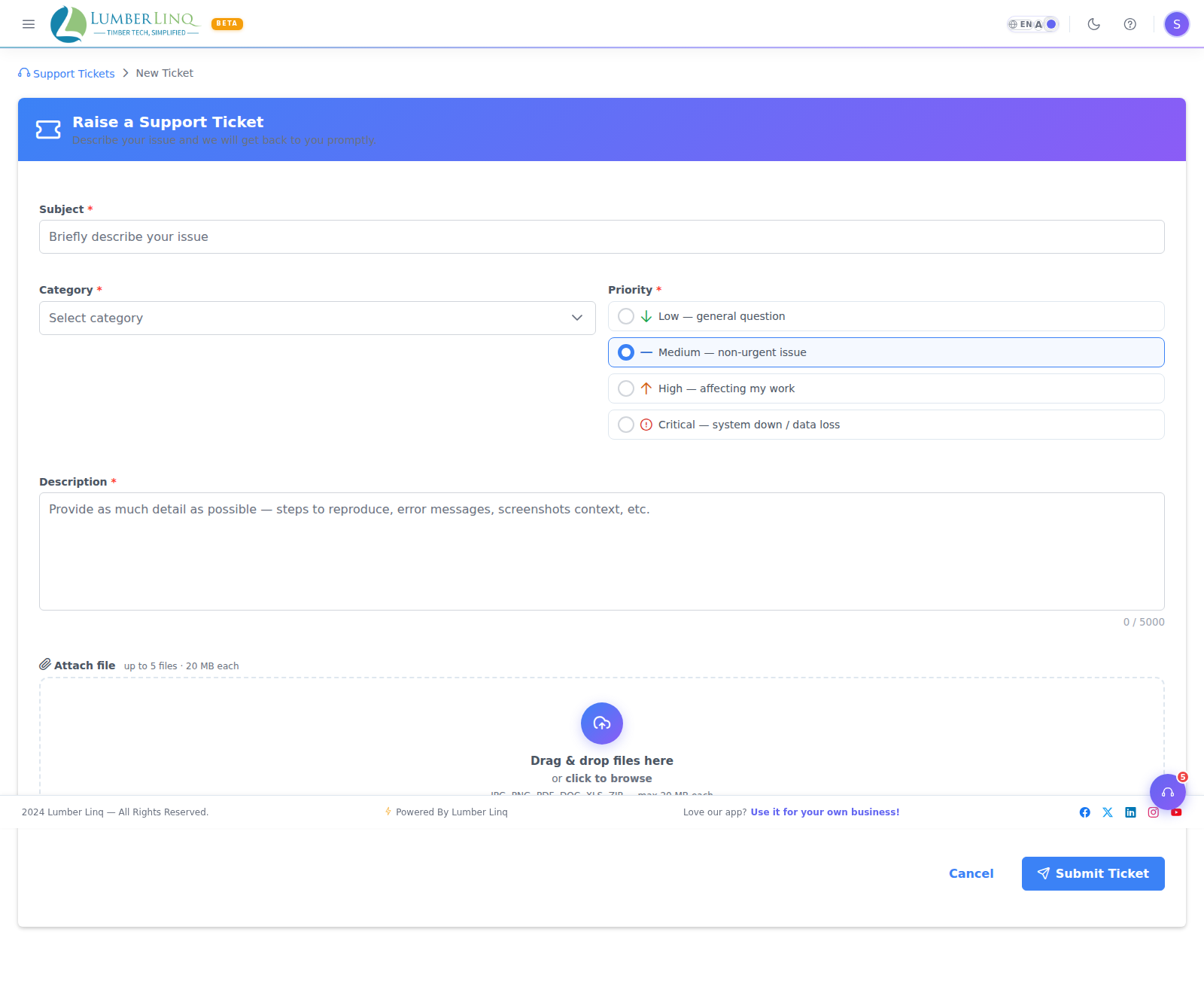 New ticket form