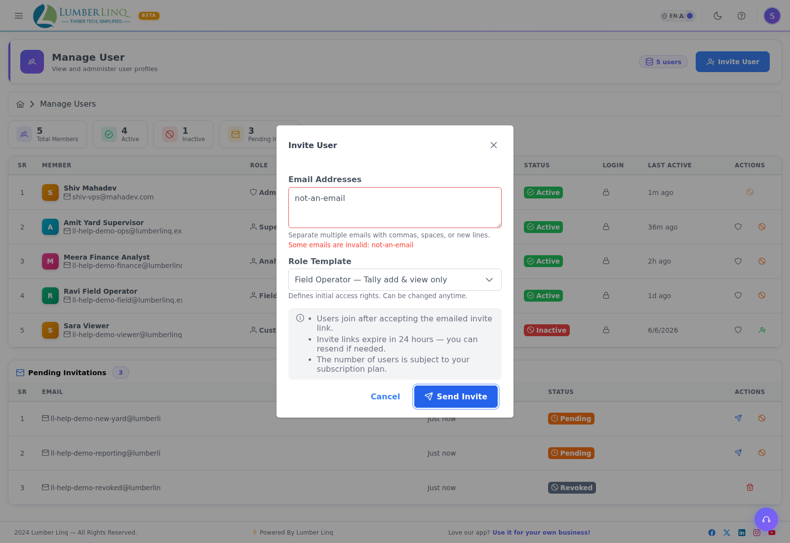 Invite validation error