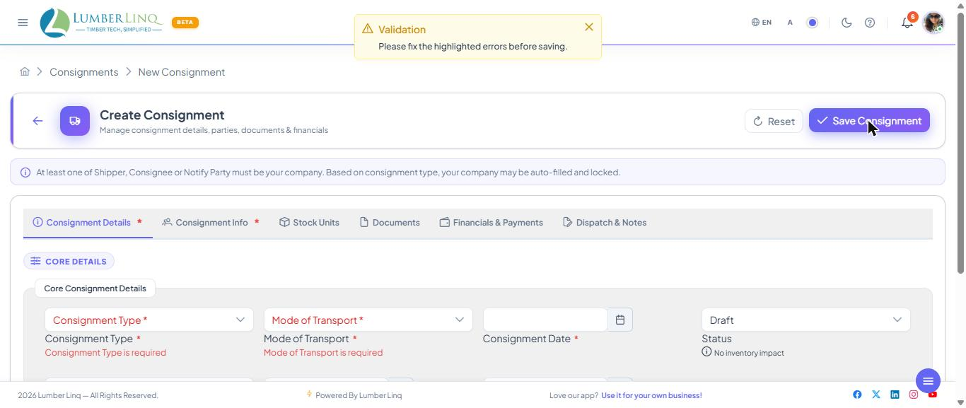 Required field validation