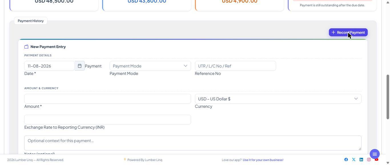 Record payment form
