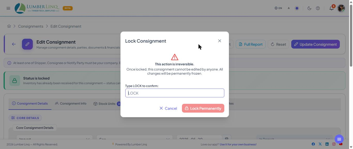 Lock confirmation dialog