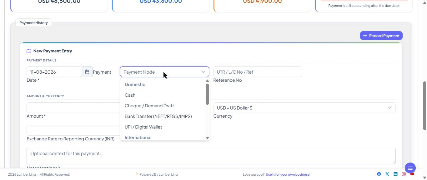 Payments record form