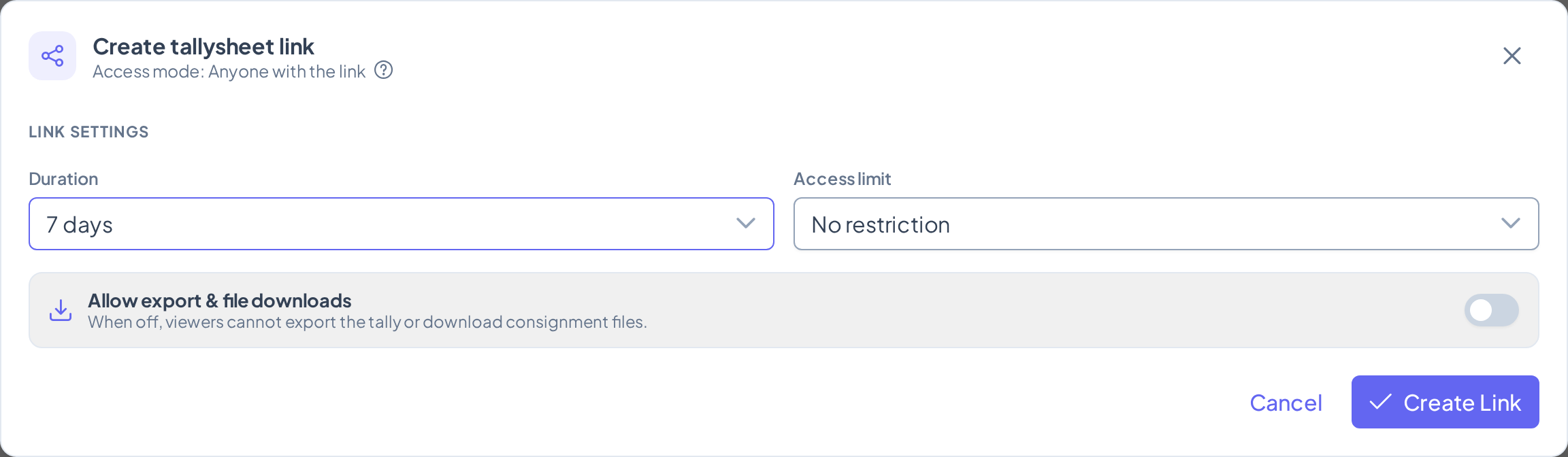 Create Link form
