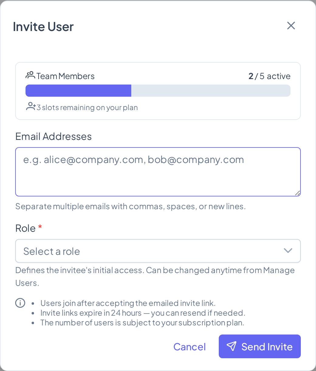 Invite User dialog